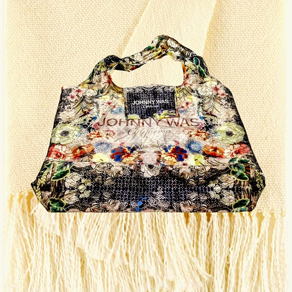 JOHNNY WAS ~California Reusable Shopping Tote Bag Floral, Lightweight & Packable - Picture 5 of 5